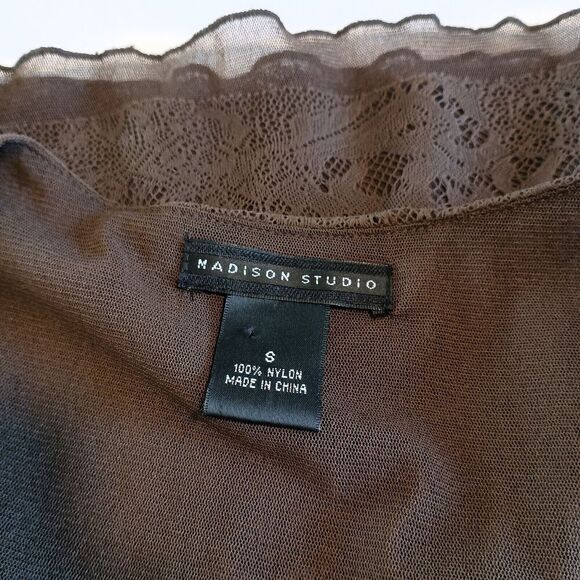 Women's Y2K Whimsigoth Boho Fairygrunge Babydoll Top Brown Green Mesh Size Small - Picture 7 of 8